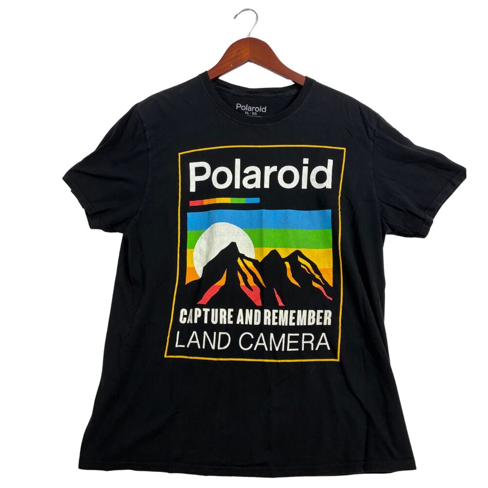 Polaroid Capture & Remember Land Camera Graphic T Shirt Black XL 100% Cotton